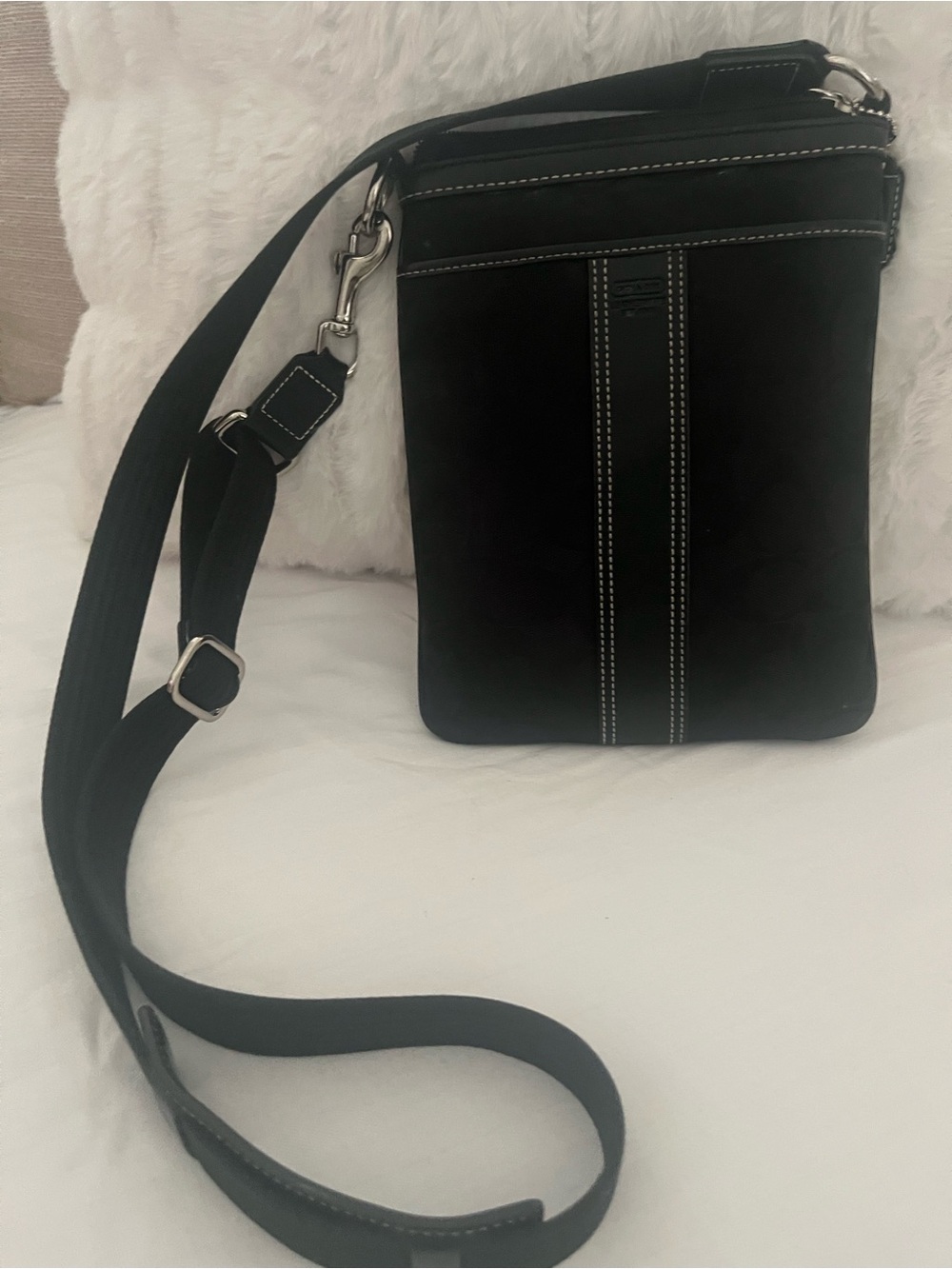 Women’s Black Crossbody Sling Bag with Contrast Stitching